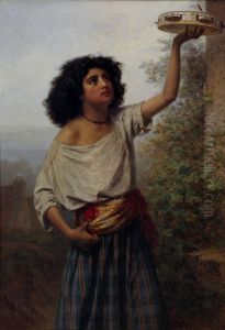 A young Gypsy woman with a tambourine by Carl Huns