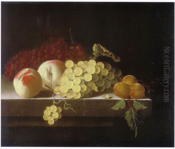 Grapes, Peaches and Apricots on a Stone Plinth - view 1