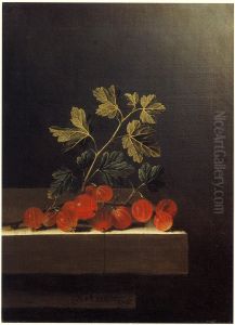 Spray of Red Gooseberries on a Stone Plinth