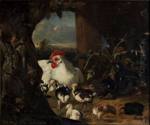 Hen with her chicks by Adriaen Coorte
