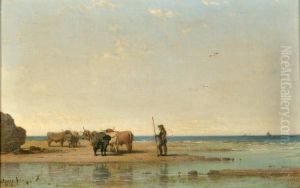 Cattle On A Beach by James Cassie