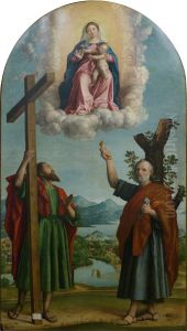 Vista dal sid dal lai, datiers da la citad Peschiera del Garda (Verona, Italia) (probablamain cun il Lai Frassino u il Flum Mincio), e las muntognas da Brescia (Italia) by Girolamo dai Libri
