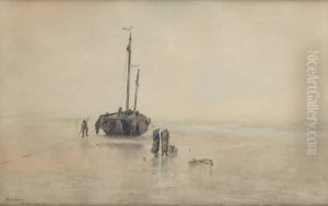 Barque De Peche Echouee A Blankenberge by Hendrick, Henri Cassiers