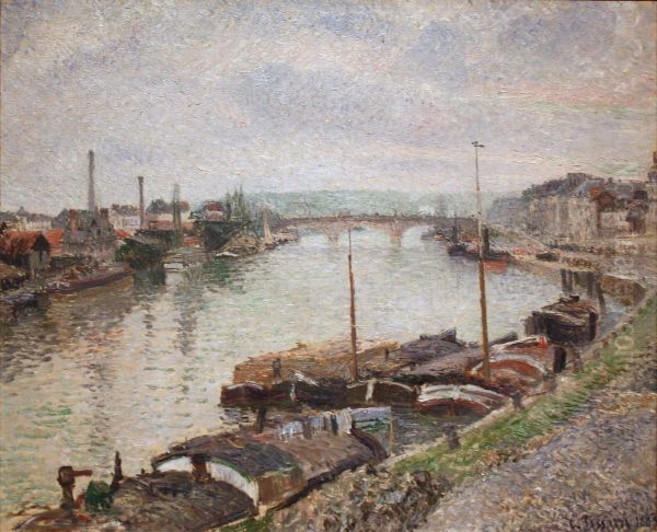 The Stone Bridge and Barges at Rouen - view 1