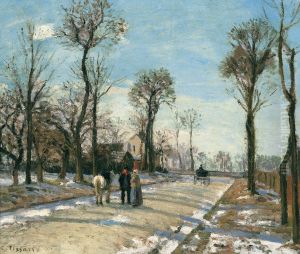 Route de Versailles, Louveciennes, Winter Sun and Snow by Camille Pissarro