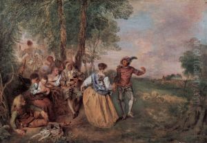 Die Schafer (Fetes galantes) by Jean-Antoine Watteau