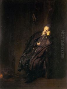 An old man sleeping ne by Rembrandt