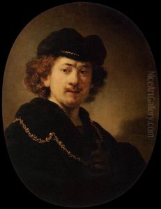 Self-portrait Wearing a Toque and a Gold Chain by Rembrandt