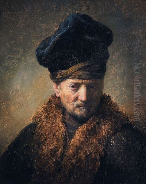 Bust of an old man with a fur cap - view 1