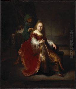 A young woman at her toilet