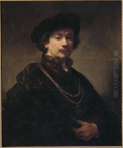 Self-portrait with beret, gold chain, and medal - view 1