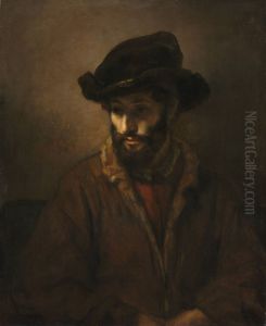 A Bearded Man Wearing a Hat by Rembrandt