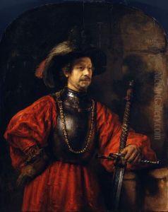 Portrait of a man in military costume by Rembrandt