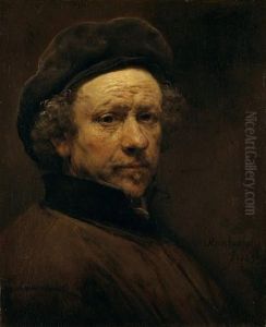 Self-portrait with beret and turned-up collar by Rembrandt