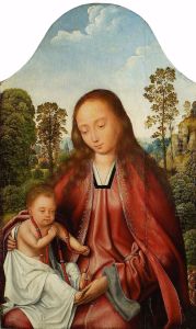 Madonna and Child in a landscape.