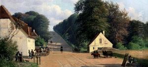 Paintin of Kongevejen at Geels Bakkein Holte North of Copenhagen, Denmark by Andreas Juuel