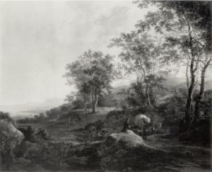 Southern landscape with travellers on a flooded track by Jan Both