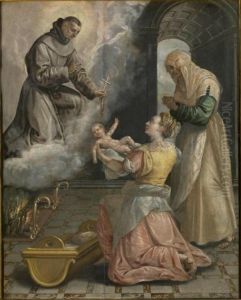 Didacus brings the stillborn girl to live by Maerten De Vos