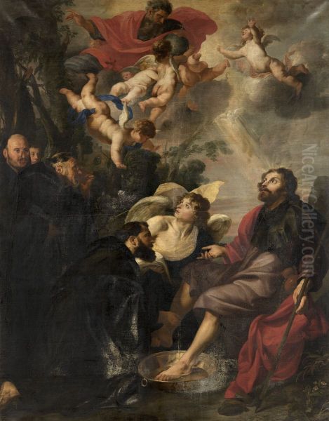 Heilige Augustinus van Hippo wast de voeten van Christus - view 1