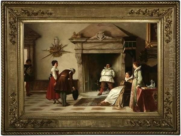 Figures Greeting A Noble Lady In Aninterior - view 1