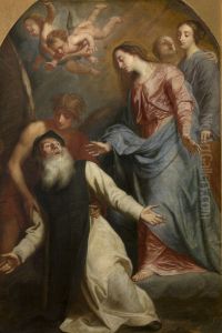 Maria verschijnt aan de heilige Wilhelmus van Aquitanie by Pieter Thijs