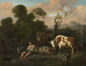 Landschap met herder by Dirck van der Bergen