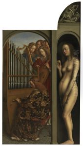 Musicerende engelen en Eva by Jan Van Eyck