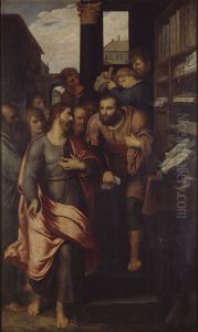 De roeping van Matteus (Het meerseniersaltaar) by Otto van Veen