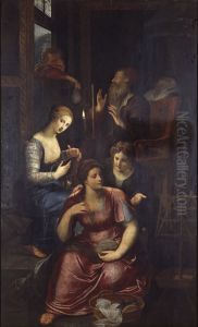 De liefdadigheid van de H. Nicolaas (Het meerseniersaltaar) by Otto van Veen