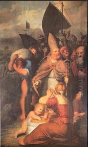 St.-Niklaas redt de gelovigen van de hongersnood by Otto van Veen