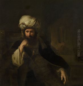 Portret van een man in oosterse kledij by Christian Wilhelm Ernst Dietrich