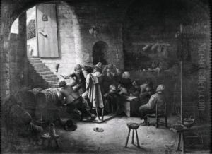 Interior of the inn "'t Wapen van Antwerpen" with fighting and drinking men by Joos van Craesbeeck