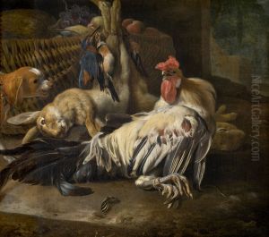 Stilleven met haan by Melchior D'Hondecoeter