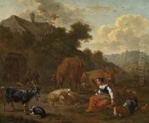 Landscape with a Spinner and Cattle
