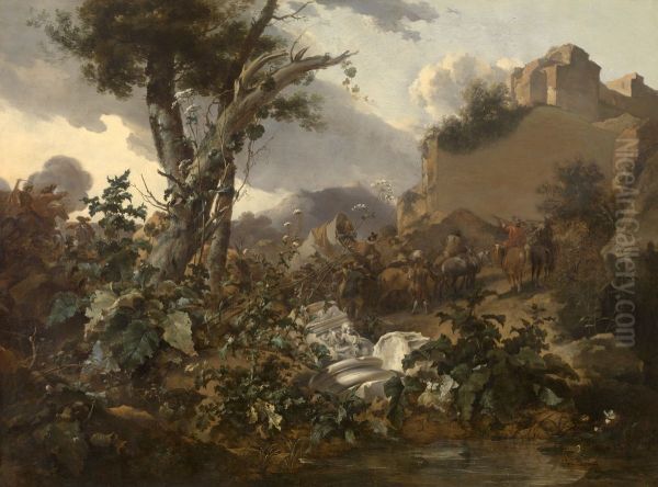 Italian Landscape with a Cavalry Battle - view 1