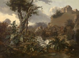 Italian Landscape with a Cavalry Battle by Nicolaes Pieterszoon Berchem