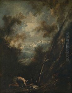 Heilige Hieronymus van Betlehem in een landschap by Alessandro Magnasco