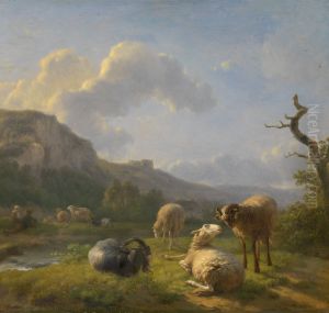 Landschap met geiten en schapen