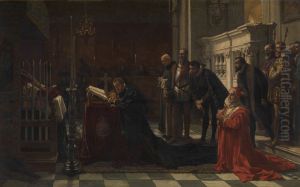 Filips II bewijst de laatste eer aan Don Juan van Oostenrijk by Karel Ooms