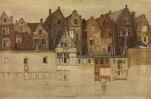 Houses on the Handschoenmarkt by Jan August Hendrik Leys