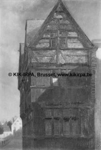 Zestiende-eeuwse houten gevel in de Groenplaatsstraat in Antwerpen by Josephus Laurentius Dyckmans