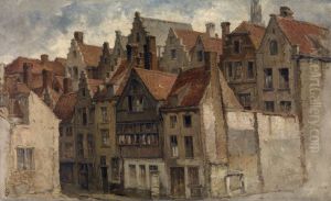 Oude huizen by Hendrik Frans Schaefels