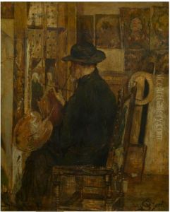 Self-portrait in his studio by Willem Linnig Junior