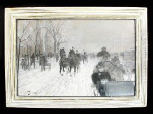 On A Street Near A Building, Thought To Be The Capitol, Washington D.c. by Jean Andre Castaigne