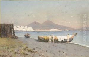 Veduta Di Napoli Con Pescatori E Barche Ariva by Francesco Coppola Castaldo