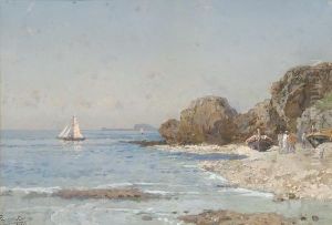 Veduta Costiera Nei Pressi Di Napoli Con Barche E Pescatori by Francesco Coppola Castaldo