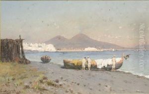 Veduta Di Napoli Con Pescatori E Barche A Riva by Francesco Coppola Castaldo