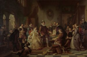 Bezoek van de aartshertogen Albert en Isabella aan de drukkerij Plantin by Nicaise de Keyser