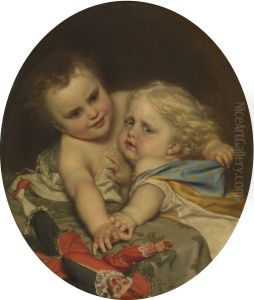 Two romping children by Jozef Van Lerius