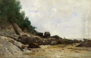 Vue Prise Du Mont St. Michel Normandie by Gustave Castan